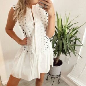 Thakoon White Mini Dress with Black Dot Detail